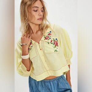NWT FREE PEOPLE RYLAND BLOUSE IN SUMMER LEMONADE